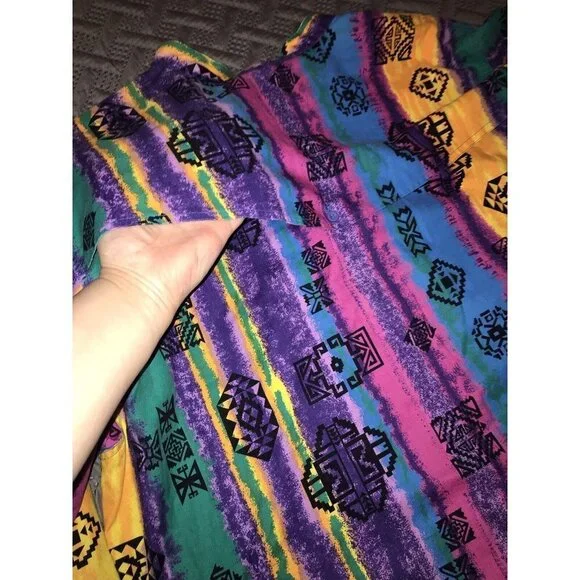 Wrangler 1990's Vintage South Western Aztec Style Print Long Sleeve Button Up XL - Picture 9 of 12